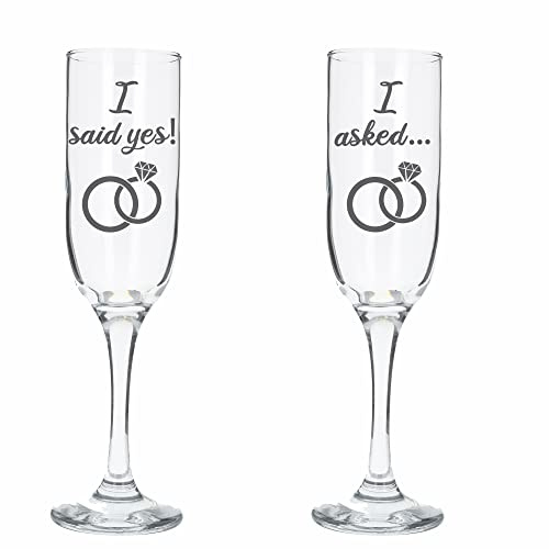 Always Looking Good Engraved Engagement Set of 2 Champagne Flute Glass Set I Asked I Said Yes Congratulations on Your Engagement Gift