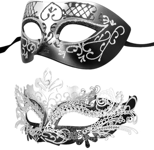 Venezianische Maske für Damen und Herren, Hoshin Maskenball Masken Fasching Kostüm für Ball Venedig Halloween(Silber & Schwarz)