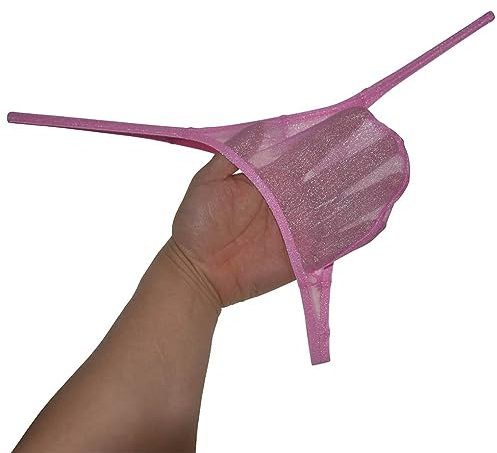 Jaxu Men's Gloss C-thru Micro String Thong Underwear Contoured Pouch Grape Smugglers Mesh Stretchy Underpants Sheer Lingerie Light Pink M