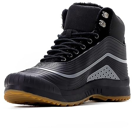 FOGOIN Winter Boots Men Waterproof Fur Lined Snow Boots Non Slip Warm Outdoor Winter Shoes,9UK,Black Grey