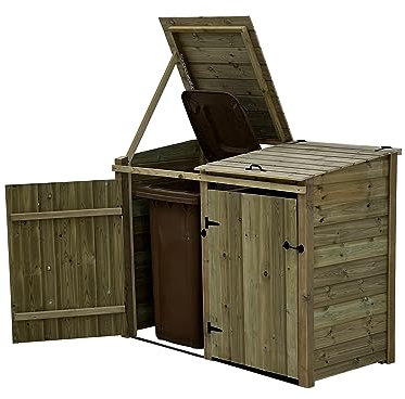 Arbor Garden Solutions Wheelie bin storage pressure treated garden recycling store lid shed outdoor trash cover - Premium Tongue And Groove (Double, with shelf)