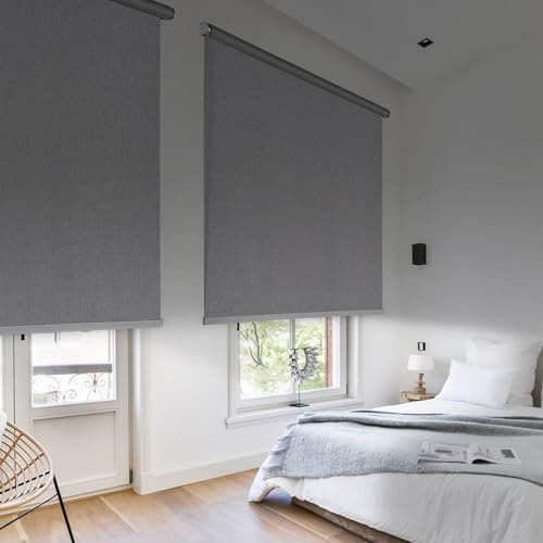 Verdunklungsrollo Premium Thermorollo Fenster und Türen 120x250 cm Grau | Montage mit Bohren Wand und Decke Sichtschutz UV Schutz Stoffbreite 116,5cm Rohr 25mm Verdunkelungsrollo Aluminium StoresDeco