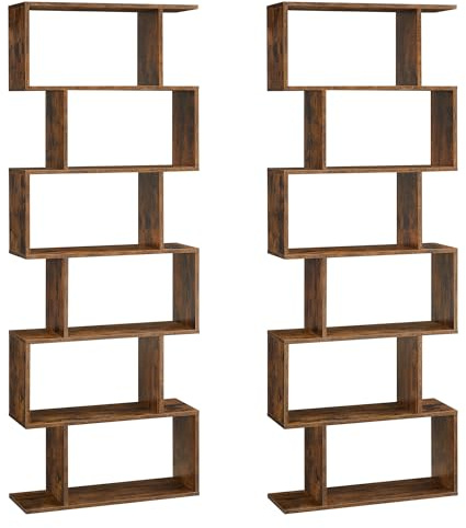 VASAGLE Bücherregal, 2er Set, Regal mit 6 Ebenen, Standregal, Büroregal, freistehend, Dekoregal, zur Präsentation, modern, für Wohnzimmer, Schlafzimmer, Büro, vintagebraun LSS036X01