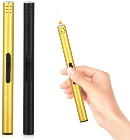 2 x Accendino a candela lungo, accendino a getto a fiamma antivento, ricaricabile a gas per campeggio all'aperto e cucina (venduto senza gas butano)