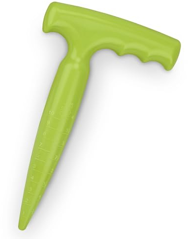 Milifox Blumenzwiebelpfanzer,Pflanzhilfe für Blumenzwiebein mit T-Griff,Pikierstab mit Tiefenmessung,Praktischer Zwiebelpflanzer Garten für Gemüse,Blumen und Zwiebelpflanze,Hellgrüin
