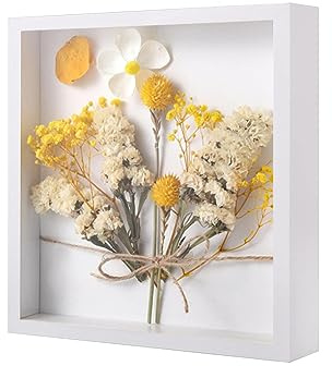 3D Shadow Box, 25x25cm White Picture Frame, Deep Frame Display Box Wooden Deep Box Square Photo Frames Desktop or Wall Hanging for Medal Flower & Crafts Display