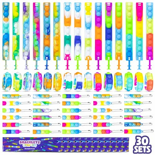 BONNYCO Braccialetti e Portachiavi Pack 30 Pop It Gadget Compleanno Bambini Regalini Fine Festa Compleanno Bambini, Regalino Fine Festa Dopo Invitati, Fidget Toys | Pensierini Mini Pop It Scuola