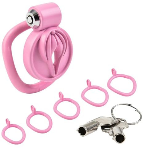 GeRRiT Harz Keuschheitskäfig Herren Pink Keuschheitsgürtel Cock Cage mit 4 Cockringe, Peniskäfig Chastity Cage,Fetisch Extrem Penis Bondage Atmungsaktiv Penis käfig Sexspielzeug für Männer