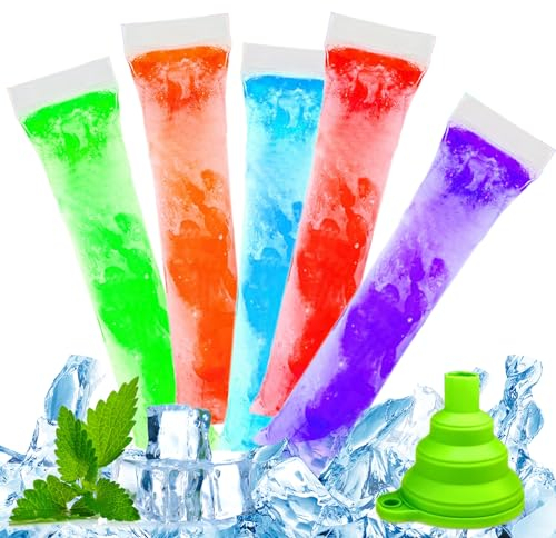 ZOESURE 200 Stück Wassereis Tüten, Eisformen für hausgemachtes Wassereis, Beutel BPA-frei Eis Pop Beutel mit einem Trichter für für Joghurt, Eisbonbons, Eiscreme, Gastgeschenke, Saft, Smoothies