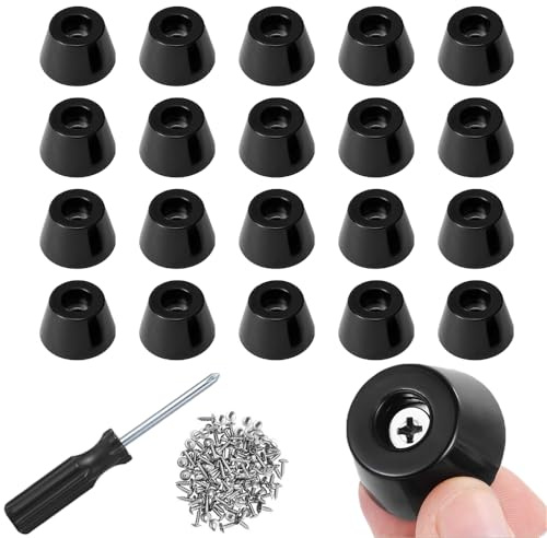 RHQFDM 20 Pieces Rubber Feet Bumpers Soft Cutting Board Rubber Feet Non-Slip Black Rubber Bumpers Rubber Feet for Crutches Rubber Bumpers With Screws Round to Protect Furniture From Moisture ﻿
