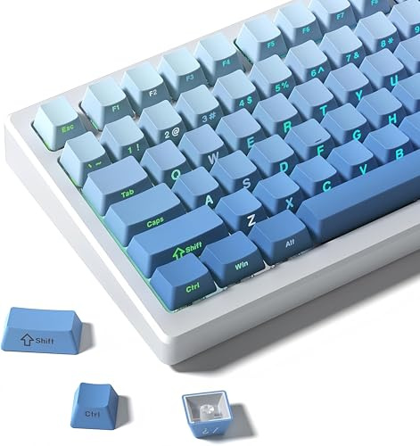dagaladoo Blue PBT Double Shot Cherry Profile Gradient Keyboard Keycaps, Side Printed, 121 Keys, USB, Gaming & Customization, Mechanical Keyboards (60%/65%/75%/80%/96%/100%) | Side Print keyboard keycaps,OEM Profile custom Key caps for Mechanical Keyboards 60% 65% 75% 100% TKL Layout,Blue