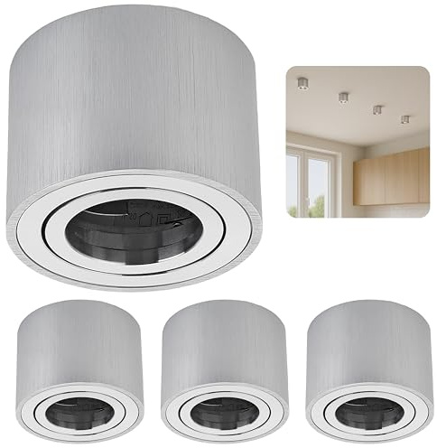 Sweet Led 4x Deckenspots Aufputz 50mm Aluminium Aufbauspots schwenkbar Ø 80mm 230V Aufbaustrahler - alu gebürstet, rund