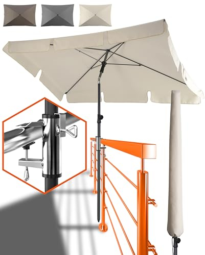 4smile SunnyShade Plus - UV50+ Sonnenschutz Balkon SET mit rechteckigem 200x125cm Sonnenschirm, Schutzhülle und Halter für Balkongeländer, Beige