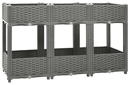 Tino Tech Jardín alto 120 x 40 x 71 cm PP Macetero para exterior, bancal de cultivo, bancal de hierbas, bancal de plantas, jardineras, jardineras, flores, cama elevada, gris claro