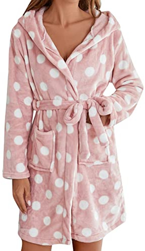 Vestaglia Donna Invernale Pile Corto Accappatoio Con Cappuccio E Cintura, Tasche, Leggero, Scollo A V, Abbigliamento Caldo E Ampio