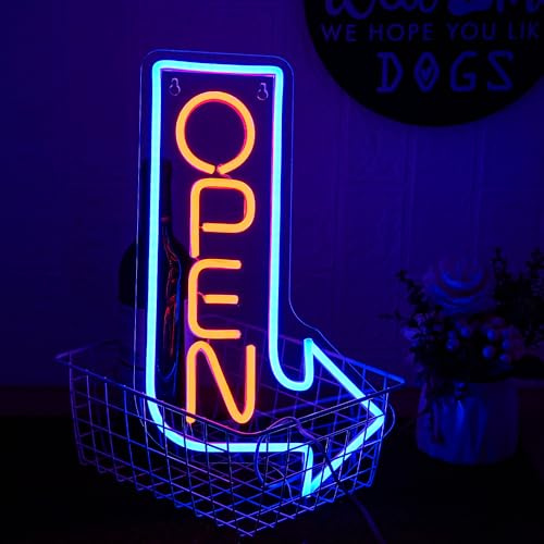 LMSIGNLY Flèche Néon Lumière LED avec Luminosité Réglable pour Entreprise, USB Powered Flèche Ouvert pour Bar Salon Boutique - Bleu Orange LED Signe