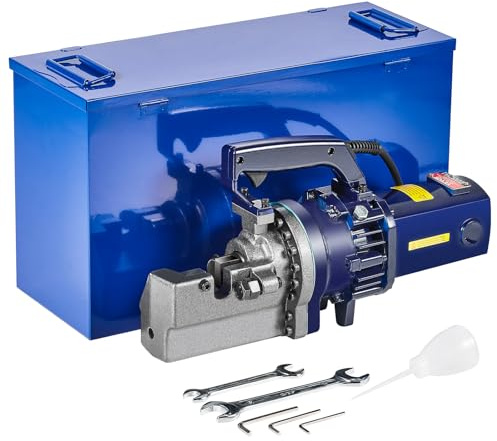 VEVOR Cortadora de Varillas de Refuerzo Hidráulica Eléctrica, 1700 W, hasta 5-25 mm en 4 Segundos, Acero de Alta Potencia con Caja de Herramientas y Lata de Aceite, Negro y Azul, 480 x 150 x 255 mm