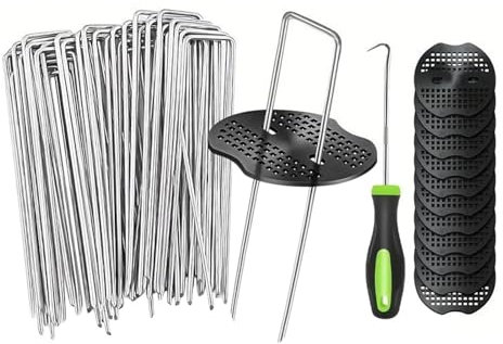 HOMYY 50pcs 6 Heavy Duty Galvanised Steel Artificial Grass Pegs & Washers, Weed Control Membrane Pegs, Garden Pegs for Weed Membrane, Fabric, Netting