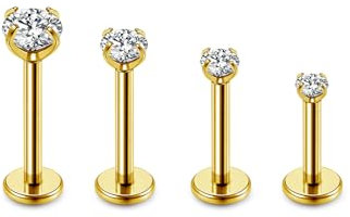PiercingJak 4Stk Chirurgenstahl Tragus Piercing mit Zirkonia Push In Lippenpiercing Labret Medusa Monroe Ohr Klein Helix Stud Piercing Stäbe Stecker 1.2mm 6mm 8mm 10mm 12mm