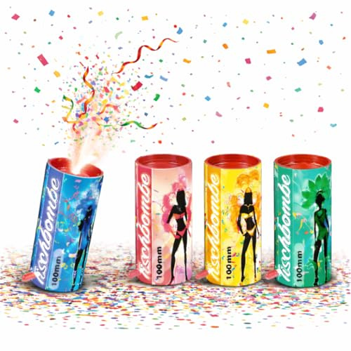 Lot de 4 bombes de table pour enfants et adolescents, popper de fête pour le Nouvel An et les célébrations, certifié catégorie F1 - Kit de fête 2025 :