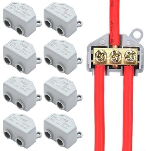 Besttoolifes Quick Terminal Block Electrical Cable Splice 60A High Power Splitter Conductor Brass Connector 1-6mm² Wire Range 400V Rated Voltage Grey 8 Pack