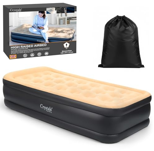 Crystals High Raised Airbed, Inflatable Single Air Mattress with Built-In Electric Pump, Comfortable Blow Up Bed for Adults & Kids, Ideal Camping Mattress, Portable Inflatable Air Bed for Home-Travel