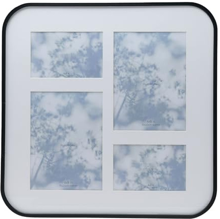 pf+a Modern Photo Frame, 4-Opening Collage, Black Metal, Fits 2x 6x4 and 2x 8x6 Photos Modern Black Metal Photo Frame - Multi Aperture Picture Frame For 2x 6x4 and 2x 8x6 Photos