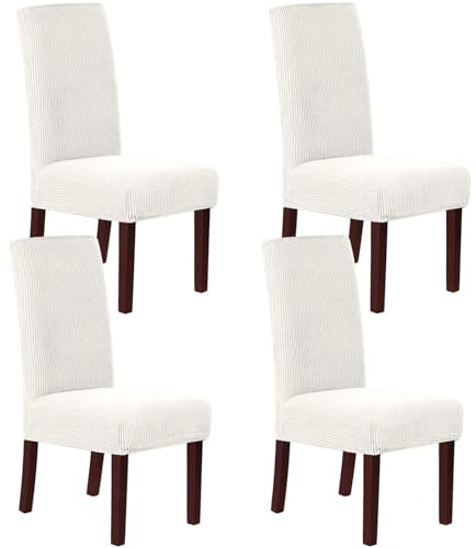 HOMECOVER Stuhlhussen 4er Set, Stretch Jacquard Stuhlbezug Stuhlhussen für Esszimmerstühle Universal Abnehmbarer Stuhlbezug Für Esszimmer Hotel Küche-Weiß-4er Set