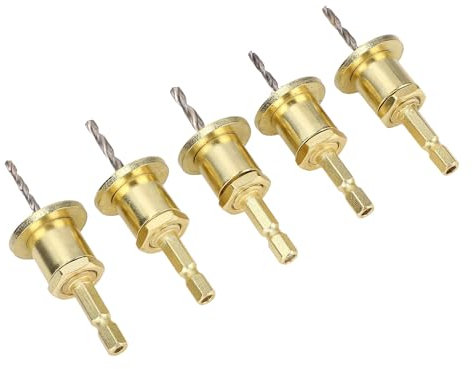 5 Pcs Set di Bit di Perforazione Contropiede, Gambo Esadecimale Regolabile 1/4 Pollici, Punta di Trapano 2,8-4 Mm con Vite di Arresto 10 Mm per Perforazione in Legno