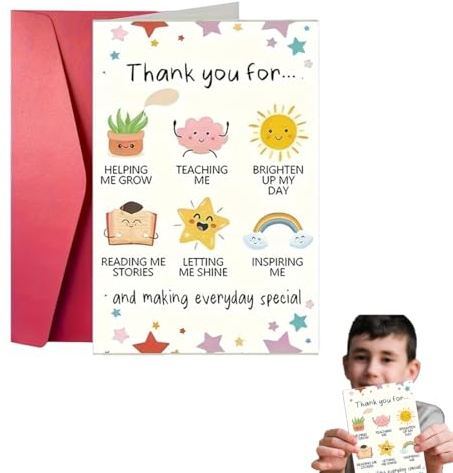 WUSJCOF Biglietto di ringraziamento con busta, biglietti divertenti per insegnanti, simpatici regali di apprezzamento per mamma e papà, auguri compleanno per Helping Me Grow e fine semestre (carino)