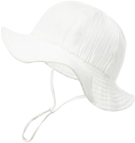 HZHSGLY Sombrero de sol para bebé de 6 a 12 meses, sombrero de pescador para bebé con correa de barbilla ajustable, sombreros de verano para bebés con ala grande, algodón flexible para protección UV