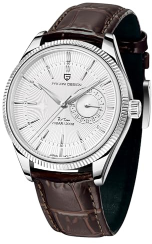 Pagani Design Herren 40mm Edelstahl Quartz Geschäftsuhr 200m Sport wasserdicht Lederarmband Band Datumsanzeige Herrenuhr