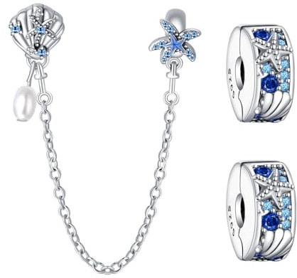 Doyafer Chaîne Sécurité Fermoir Clip pour Bracelet Charme en Argent 925 | Conception Ajustable Compatible Avec Bracelets et Colliers à Perles de Type Charme