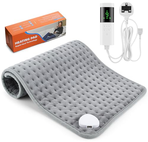 Heating Pad Electric,Heat Pad for Pain Relief,Fast-Heating Electric Heating Pad,with 9 Heat Levels & 4 Auto-Off Timers,for Full Body Relief for Back, Period Cramps,Neck & Shoulder(30x60 CM,Gray)