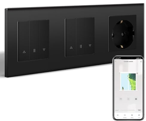BSEEDLIFE Smart WIFI Rollladenschalter mit Normal Steckdose, Schuko Steckdose*1+Intelligente Rolladen Zeitschaltuhr*2, Kompatibel mit Alexa/Google Home, Jalousien Schalter Benötigt Nullleiter, Schwarz