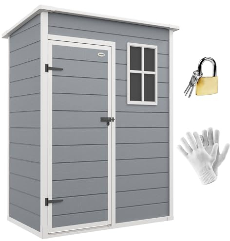 Outsunny Caseta de Jardín Exterior, 1,14 m², 151x92x193 cm, Cobertizo de Jardín Exterior con Suelo, Puerta Corredera, Ventana y Techo Inclinado, para Almacenamiento de Herramientas, Gris