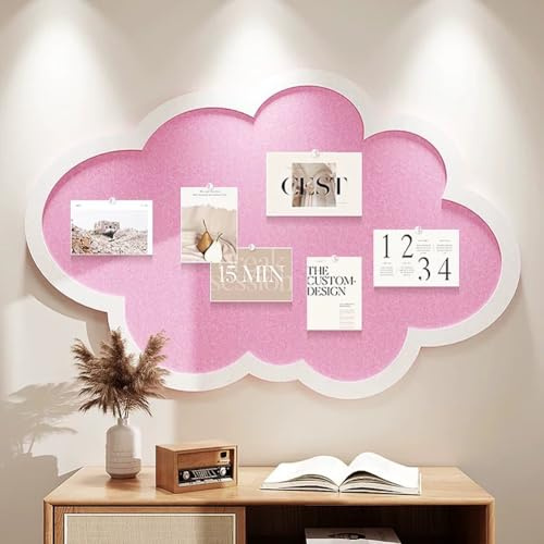 Bonito tablón de anuncios para pared, tablero de anuncios de corcho en forma de nube con chinchetas, tablero de notas de fieltro autoadhesivo, decoración de pared para oficina, hogar, escuela (rosa