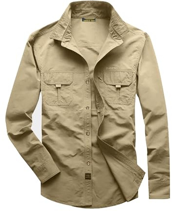 Celanisai Safari Camicia da uomo a maniche lunghe, per attività all'aria aperta, ad asciugatura rapida, protezione UV, traspirante, bottone, per il tempo libero, slim fit, per escursioni, trekking
