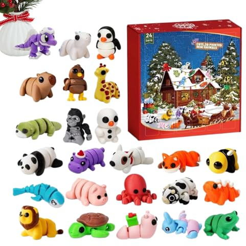 Calendari 'Avvento di Natale con animali stampati in 3D | Calendario di Natale con piccoli giocattoli articolati, figure, oggetti fantastici, animali da scrivania, per bambini, ragazze, feste