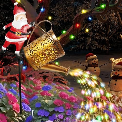 Lanterne Solaire Exterieur Arrosoir Decoration Noel Avec Support PèRe NoëL - éTanche Led Lampes Solaires Exterieures Jardin, Deco Noel Lampes Led Pour Deco Noel, Chemin, Cour Et Terrasse (Coloré)