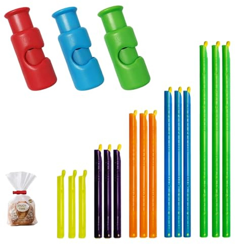 Bag Sealer Clips, Bag Clips for Food Storage, Food Bag Sealing Clips Assorted Size, Kitchen Food Preservation and Outdoor Camping Use, 18-Pack with 15 Sealer Sticks and 3 Clip Closures