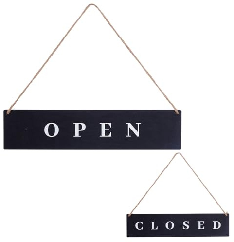 AHANDMAKER 2 letreros de madera para puerta de negocios y ventanas rectangulares de color negro con cordón de yute para tienda, cafetería, restaurante, hogar, oficina, Halloween, decoración de 13 x