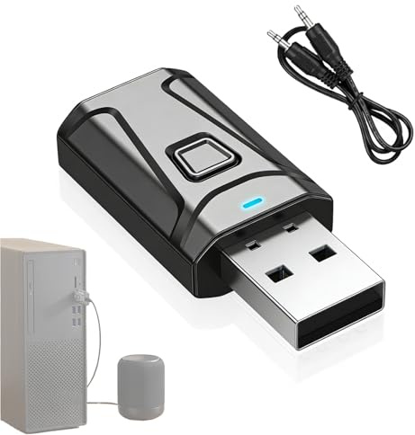 Adaptador Bluetooth USB 5.0, Transmisor y Receptor 2 en 1 con Jack 3,5 mm, Audio Estéreo Inalámbrico Sin Retraso para PC, TV, Coche, Altavoces y Auriculares, Manos Libres