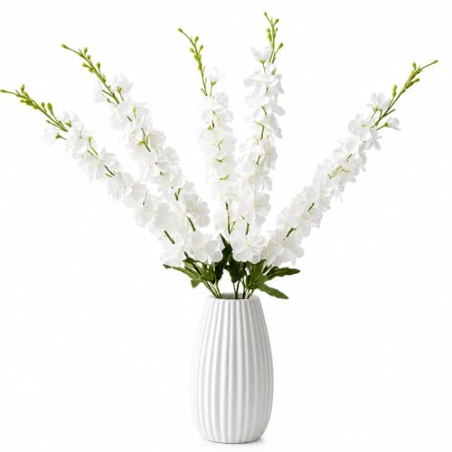 LUXIANDA 6Pcs Artificial White Delphinium Larkspur Flowers – 88cm Tall Fake Florals for Home, Garden, Wedding Centerpieces & Arrangement Decor (No Vase)