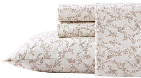 Laura Ashley Blätter Baumwoll-Flanell-Bettwäsche-Set, Victoria Beige, King Size