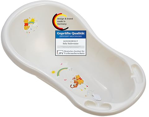 KiNDERWELT Vasca da Bagno 84 cm - Vasca per Bambini con Motivo Winnie Pooh - Senza BPA - Vasca da Bagno per Neonati e Bambini - bianco perlato