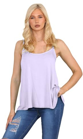 janisramone® Strappy Camisole Tops for Women, Flared Swing Scoop Neck Womens Tank Tops, Plain Sleeveless Stretchy Summer Vests, Ideal Casual and Party Wear