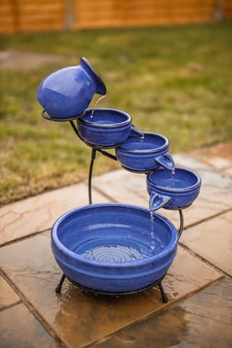 Garden Mile 49cm Cascading Solar Water Feature - 5 Tier Ceramic Outdoor Solar Water Fountain With Low Voltage & Easy Installation - Garden Waterfall For Patios, Gifting, Lawns & Outdoor Decorations
