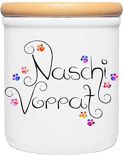 Cadouri Keramik-Leckerlidose » Naschi Vorrat «┊Snackdose Keksdose Aufbewahrungsdose┊mit Holzdeckel