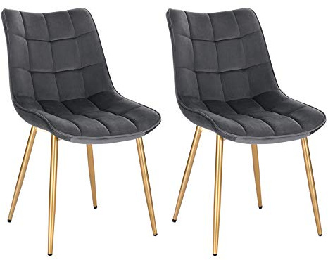 EUGAD 0671BY-2 2X Esszimmerstühle Küchenstuhl Polsterstuhl Wohnzimmerstuhl Sessel, Sitzfläche aus Samt, Metall Gold Beine, Grau